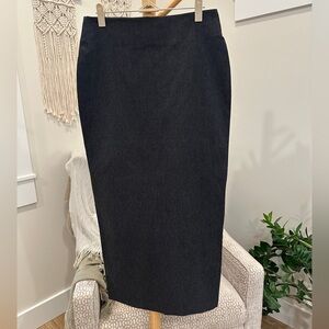 bebe Pencil Skirt Dark Denim Look Midi Fitted, XS/S, high waist
